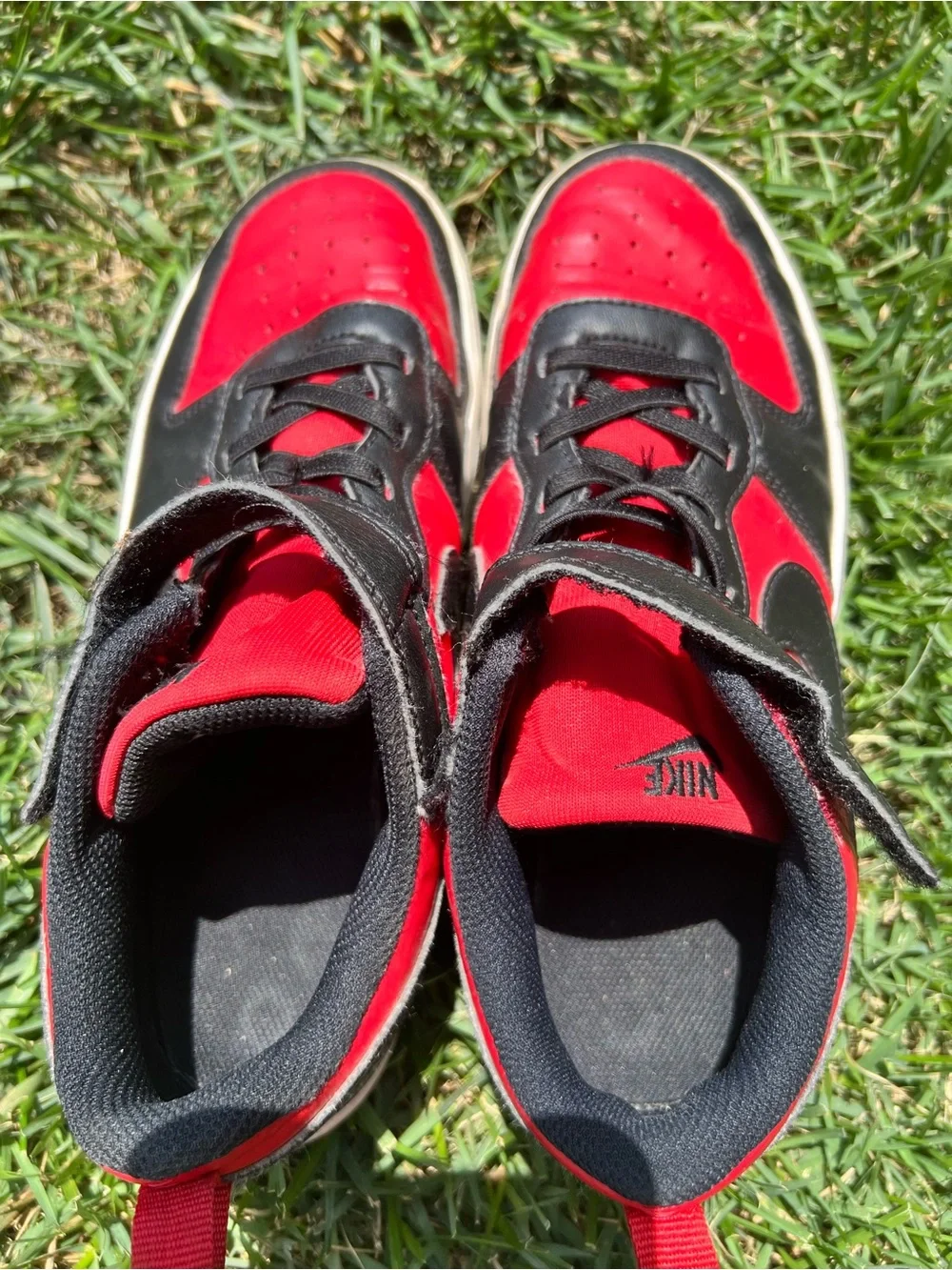 Nike Kids Black and Red High-Top Sneakers with Strap